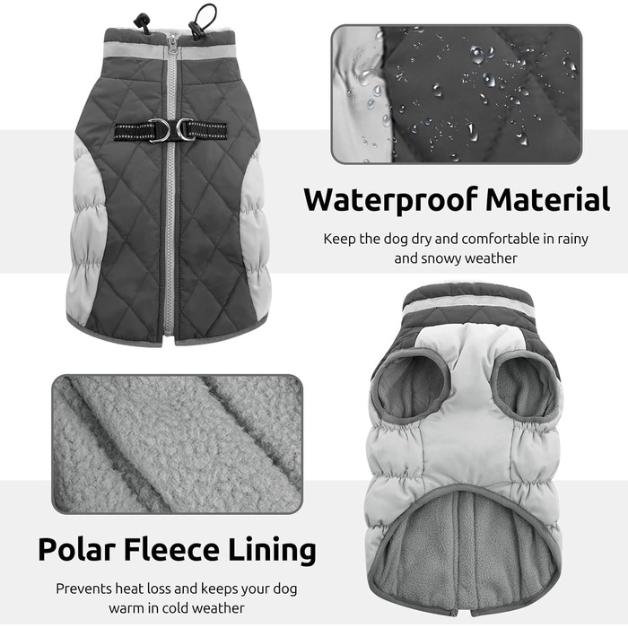 Водонепроникний зимовий одяг для собак - куртка для дрібних порід (Даксель, Бульдог, Чихуахуа) сірого кольору