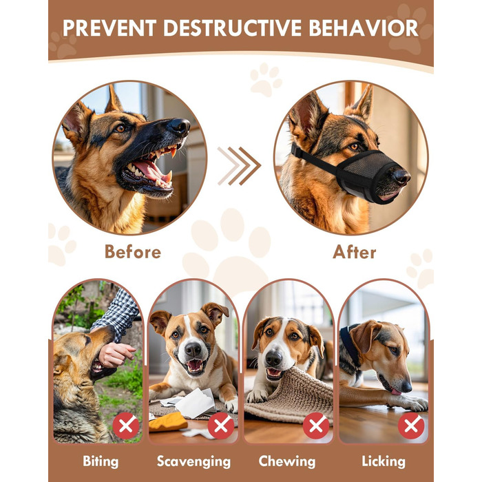 Майка-намордник для собак, м'який Air-Mesh, для малих, середніх та великих собак, проти гавкіту, кусання, дихаючий, можна пити, регульована стрічка, підходить для німецької вівчарки, Хаскі