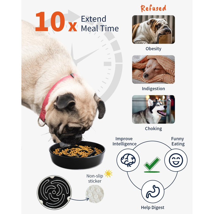 Керамічна миска для собак Slow Feeder, 2 чашки, рожево-чорна, для середніх порід, сприяє звичці повільного годування, 8 дюймів