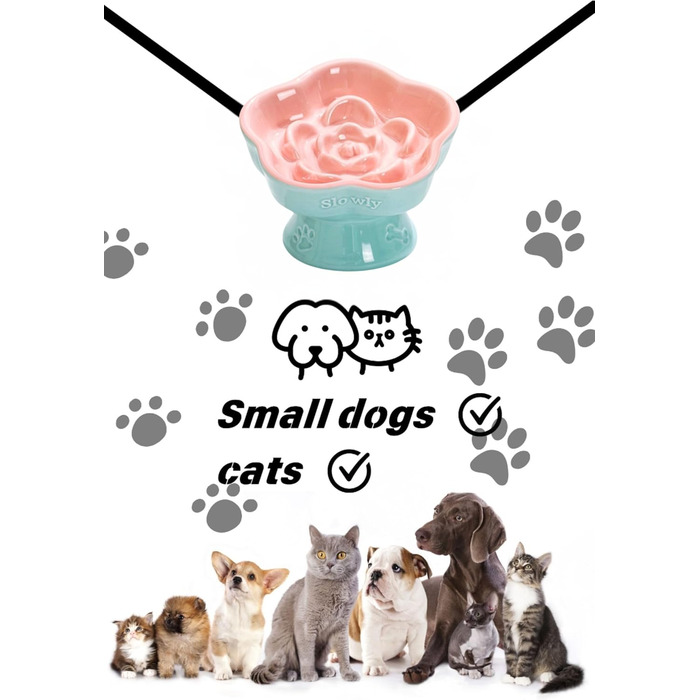 Миска для повільного годування домашніх тварин, керамічна, нахилена, для котів та маленьких собак, рожева