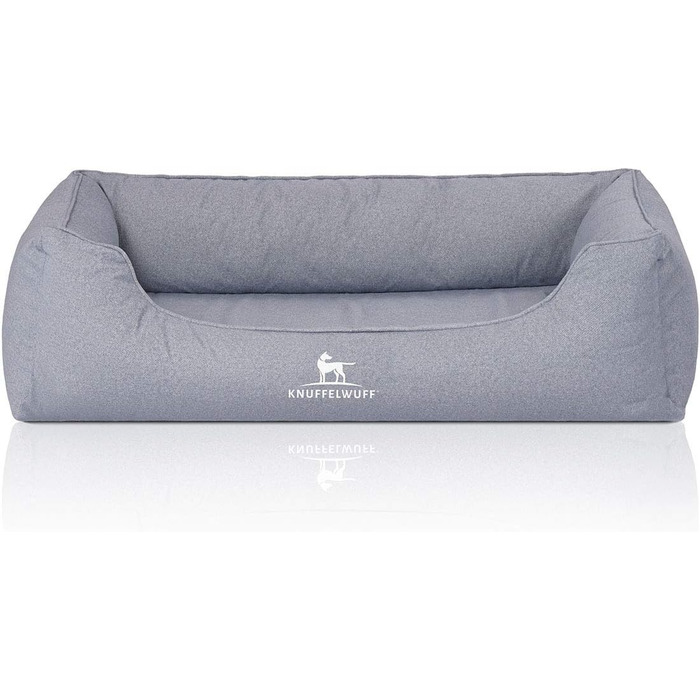 Ортопедичне водонепроникне собаче ліжко Knuffelwuff Malou з велюру, ручної роботи, XL 105 x 75 см. Знімний, пральний чохол. Для великих, середніх та маленьких собак (105 x 75 x 25 см, світло-блакитний)