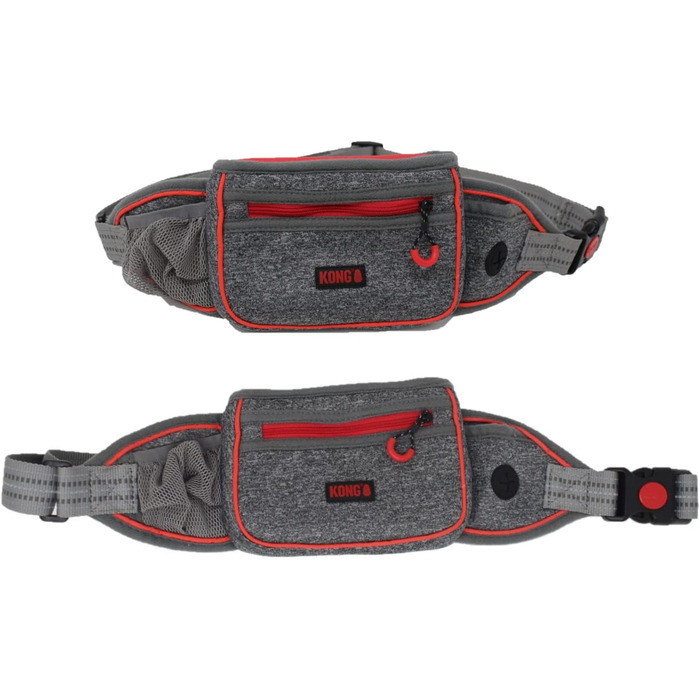 Лекарська сумка для собак KONG сірого кольору: бананка для дресирування з світловідбиваючим ремінцем та дозатором кульок для прибирання | Водонепроникна та міцна сумка для ласощів для собак | Зручна сумка для годування під час дресирування