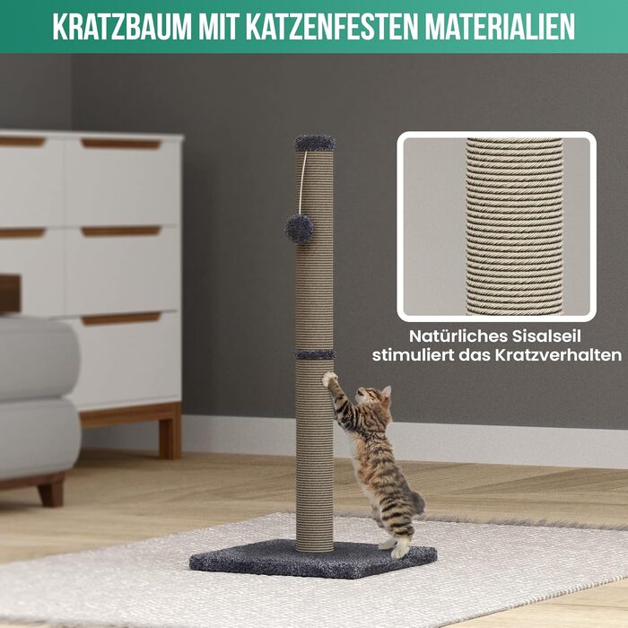 Котячий будиночок-когтеточка Avalo з іграшкою - 36x36x74 см - Темно-сірий