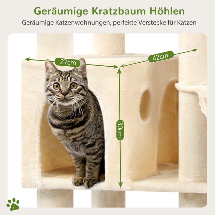 Дерев'яний комплекс для котів Globlazer XL, 167 см, бежевий: будиночок, когтеточка, платформа, іграшки для котів. Стабільний для 2-4 котів