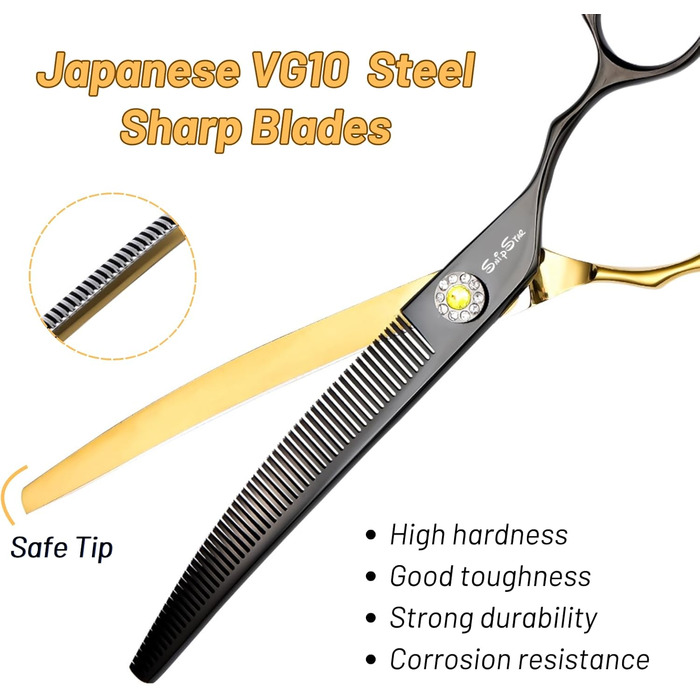 Професійна вигнута ножиця для грумінгу домашніх тварин 7.5 дюймів, 56 зубів, кут вигину 25°, золота, преміум-якість