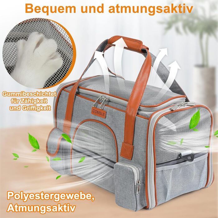 Сумка-переноска для котів та собак до 7 кг COMSLE (42x22x25 см, світло-сіра)