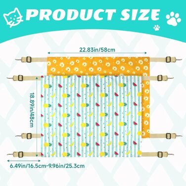 Кішка гамак для підвішування в клітці, двошарове ліжко-гамак для котів з металевими гачками, 55.9 x 45.7 см, для сну та ігор