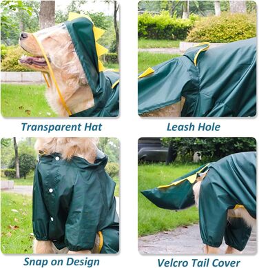 Дощовик для собак з капюшоном у вигляді динозавра, водонепроникний, розмір 5XL (довжина спини 58 см, обхват грудей 78 см)