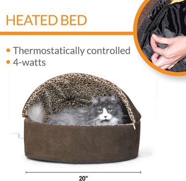Обігрівальне лежанка для котів K&H Thermo-Kitty, розмір L, мокко з леопардовим принтом, 50,8 см, преміум якість