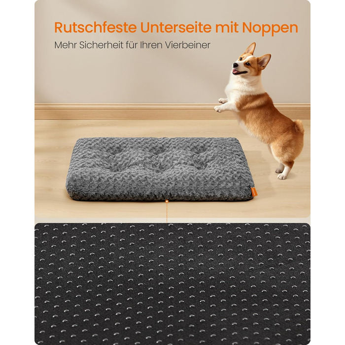 Ліжко для собак Feandrea XL, плюшеве, 110 x 73 см, для великих собак, м'яке, миється, нековзне, сірий PGW293GN01 (L 95 x 60 x 10 см)