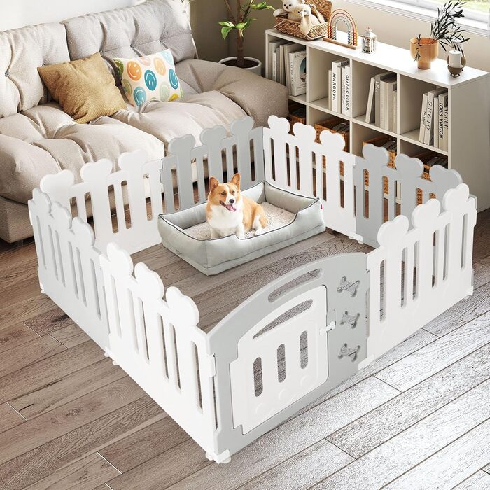 Вольєр для собак Costway 8-панельний, 60 см, з дверцятами, для дому та саду, HDPE пластик, сірий