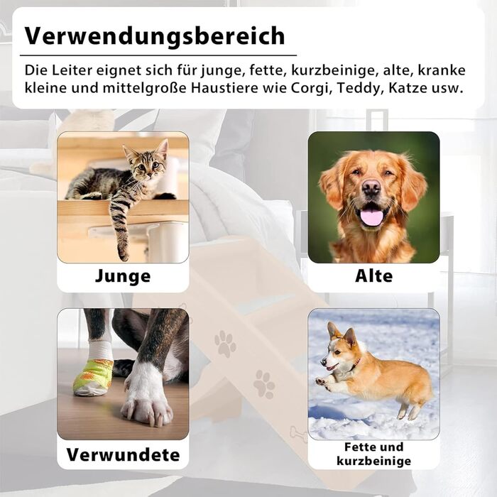 Сходинка для собак та котів Aufun: 4 сходинки, портативна, з антиковзним покриттям, 50 см, вантажопідйомність 75 кг, для ліжка/дивану (колір: коричневий)