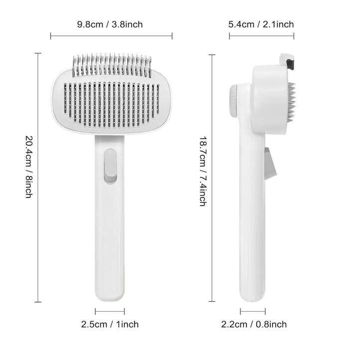 Щітка для котів 2-в-1 з кнопкою вивільнення, для довгошерстих та короткошерстих котів, видалення підшерстка, зняття ворсу (біла)