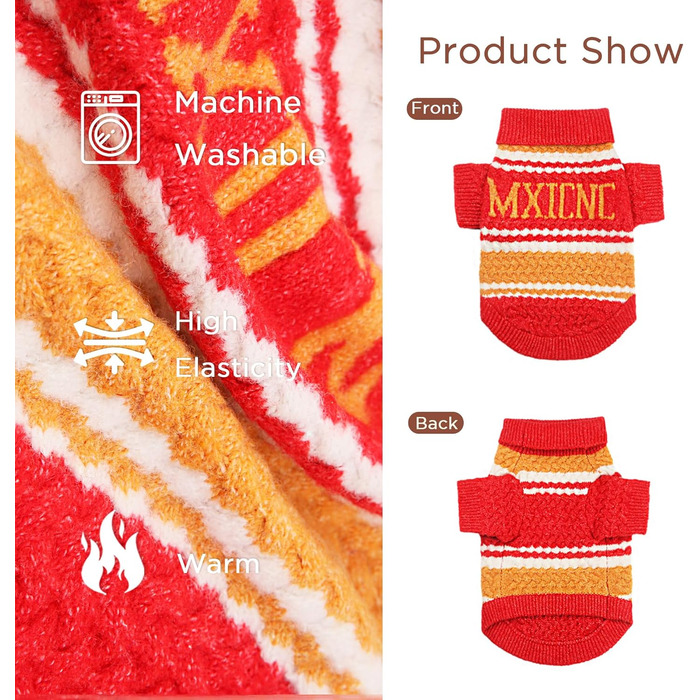 Теплий зимовий пуловер для собак та котів (S), червоно-жовтий, з класичним ролкрагом, м'який, для хлопчиків та дівчаток