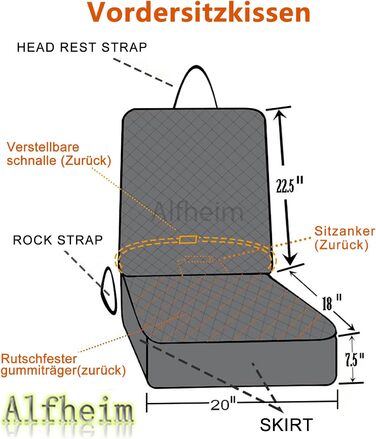 Чохол на автосидіння Alfheim для переднього сидіння – захисний, з антиковзною гумовою основою та регульованим ременем безпеки