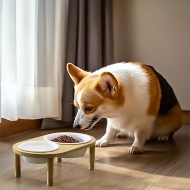 Підвищена годівниця для собак Navaris - 350 & 650 мл - керамічна миска на бамбуковому підставці, для води та корму, миється в посудомийній машині, сумісна з мікрохвильовою піччю, стиль 2