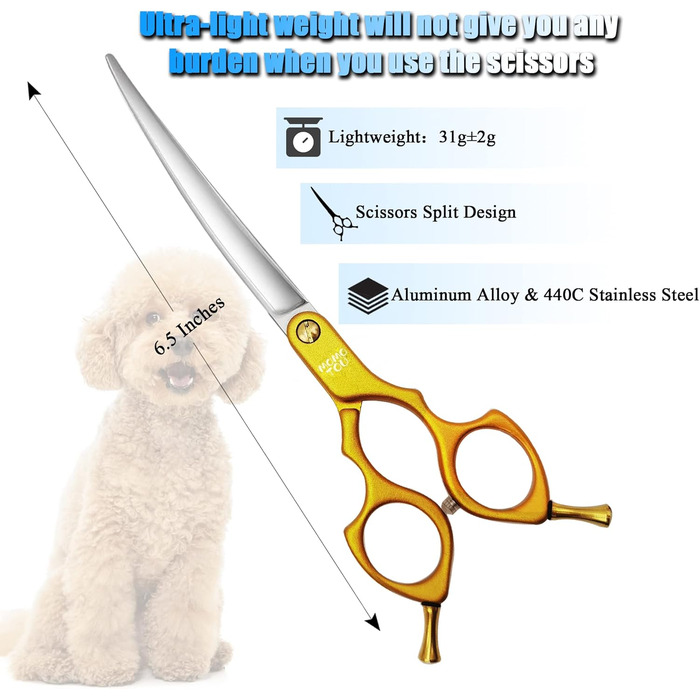 Професійна вигнута ножиця для грумінгу собак, 16,5 см, 440C сталь, для обличчя та лап