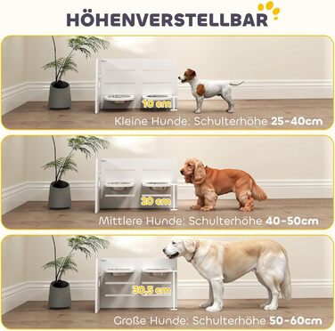 Підвищений годівниця для собак PawHut з регулюванням висоти, антизатримкова підстилка, 2 x 1000 мл, повільна годівниця, годівнича станція для середніх собак та котів, білий