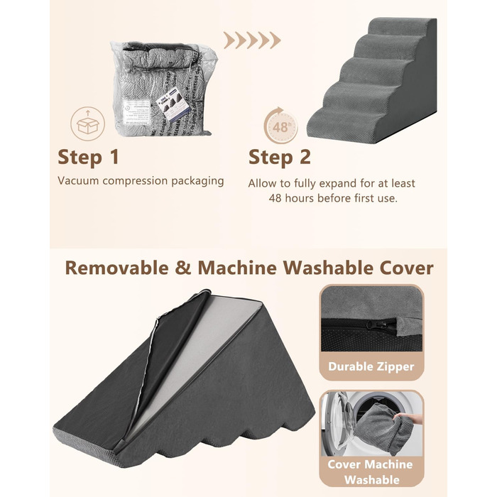 Сходинки для собак та котів на ліжко та диван, 5-ти ступінчасті, з антиковзким покриттям, зручні та довговічні, сірі