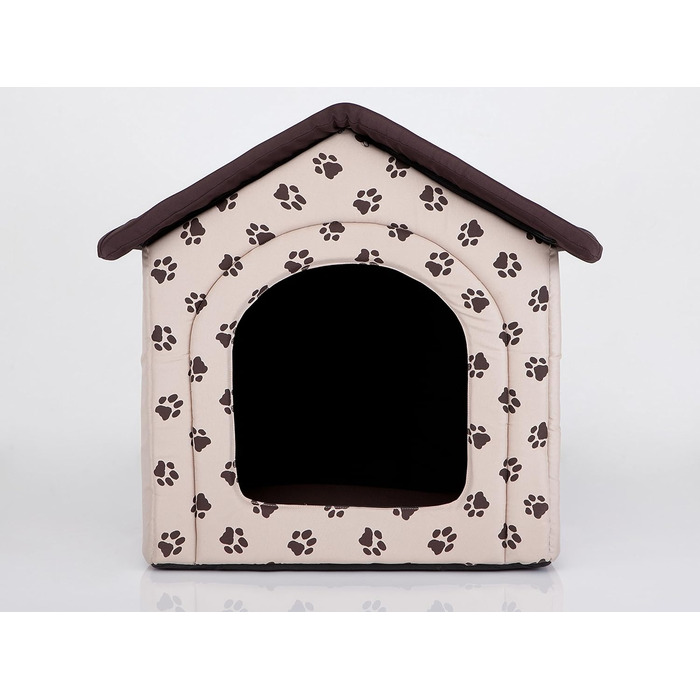Будиночок для собак і котів HobbyDog, середній, знімний дах, 52x46x53 см, бежевий з лапками, для дому