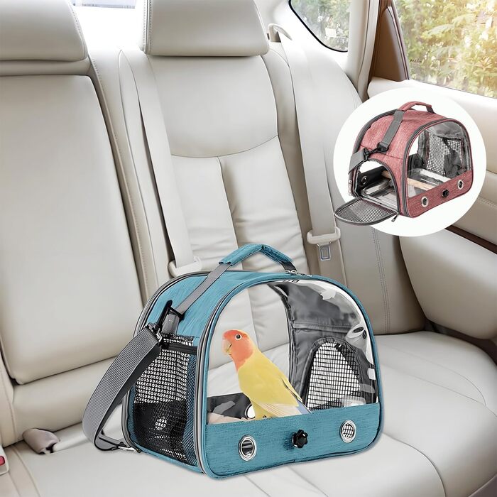 Транспортна сумка для папуг: рюкзак-переноска з підставкою та підносом з нержавіючої сталі, для малих птахів (рожевий)