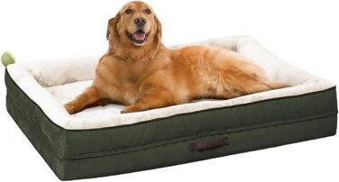 Ортопедичне ліжко для собак XL, корзина для собак, що стирається, з яєцевидною піною, вологостійкий диван для собак з неслизьким дном та чотиристоронньою подушкою (91x61x18 см, оливковий)