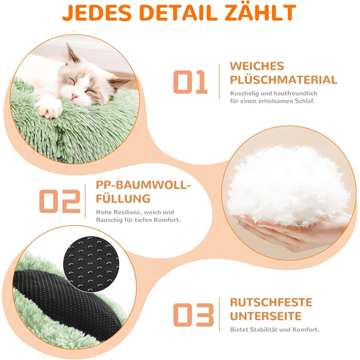 Заспокійливе кругле ліжко для собак і котів ALLSOPETS, м'яке плюшеве, апельсинове, 60 см, знімний чохол, протиковзка основа, для малих і середніх порід