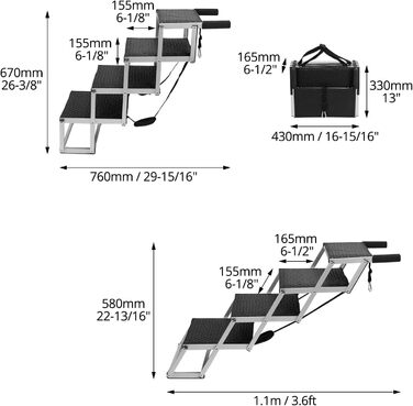 Сходинка для собак QWORK® 4-ступенева складана, антиковзка, для автомобіля - регульована висота 64 см, до 80 кг