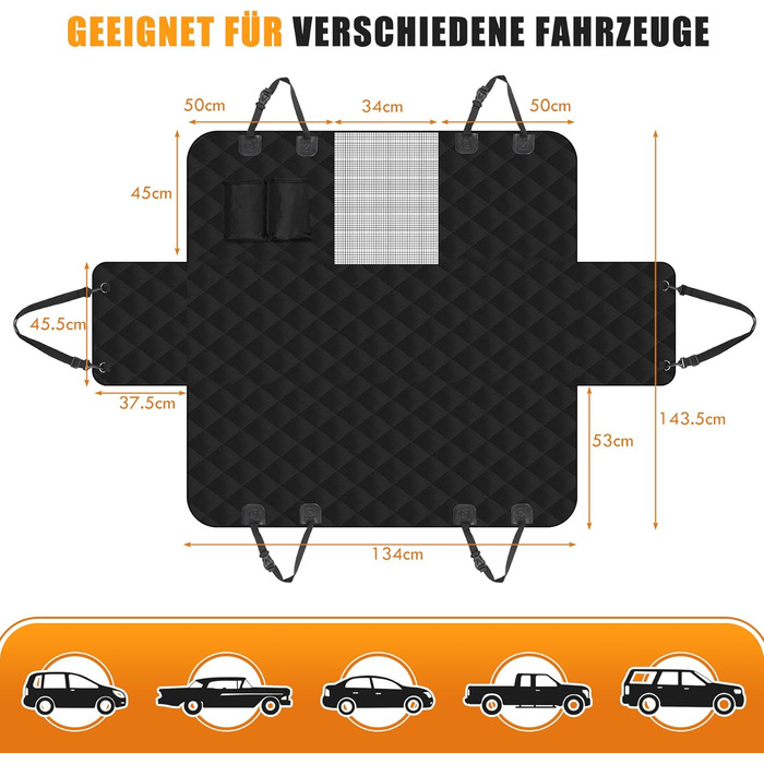 Захист для заднього сидіння автомобіля CaliYo для собак: водовідштовхуючий, стійкий до подряпин, з боковими захистами та оглядовим вікном - універсальний килимок для собак (чорний)