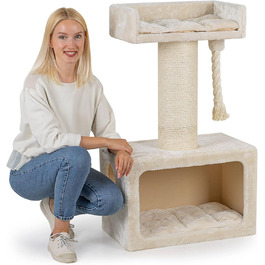 Котячий дряпак HAPPYPET Mick 103 см, преміум, для великих котів, 600г плюш, товстий стовп 18 см, велика лежанка, для мейн-кунів, колір капучино