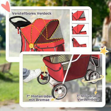 Складаний візок для собак (buggy) з кошиком, подушкою, сітчастим вікном та підстаканником для малих порід до 10 кг, червоний