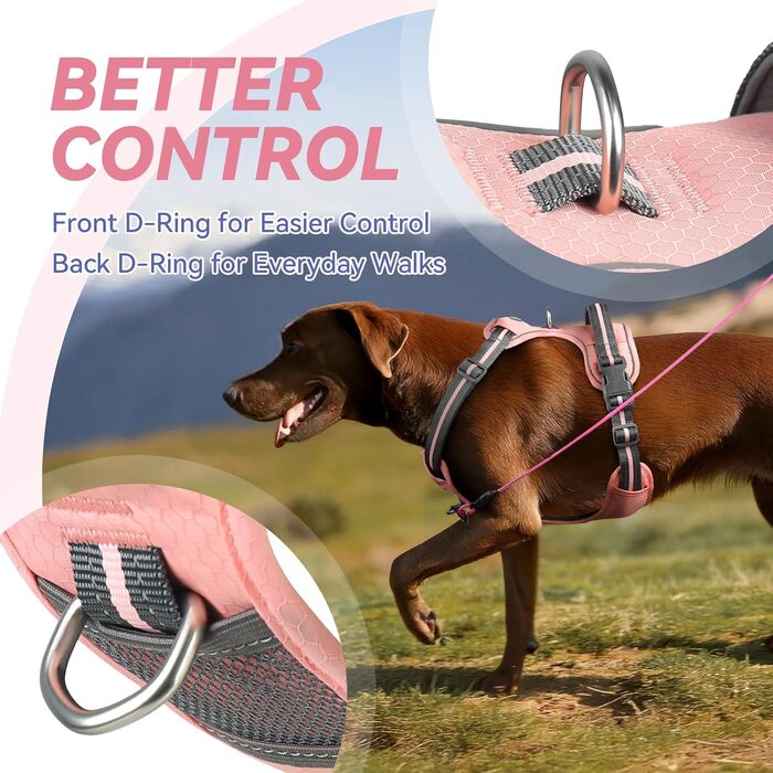 Шлейка для собак VIVAGLORY Easewalk, анти-тяга, для дресирування та прогулянок, з ручкою, не вислизає, для цуценят та собак, S, Sakura-Rosa, обхват грудей 36-61 см