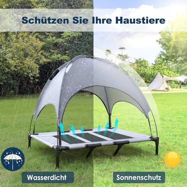 Лежанка для собак з балдахіном, велика, 92 x 76 x 92 см. Лежанка для тварин, водонепроникна, з дихаючим мережевим покриттям, для кемпінгу та пляжу. Розмір L (XL: 122 x 92 x 102 см)