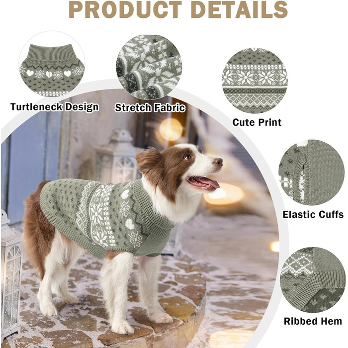 Светр для собак SCENEREAL: теплий, м'який, з високим коміром, для великих, середніх та маленьких собак. Ідеальний для святкування Різдва!