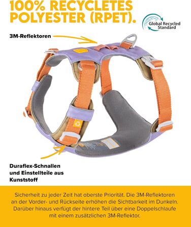 Шлейка для собак Woolly Wolf Alpha 360 XS, лавандово-фіолетовий мікс, 100% перероблений поліестер, регульована, легка, для маленьких собак