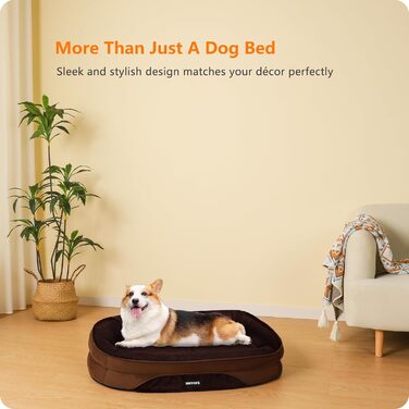 Ортопедичне ліжко для собак, ліжко-софа для собак з підголовником, кошик для собак з неслизьким дном, знімний та пральний, для маленьких та середніх собак, 90 x 71 x 15 см, коричневий