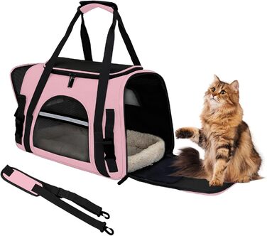 Транспортна сумка для тварин ZSMJAER з підстилкою з флісу, для котів та маленьких собак до 10 кг, рожева