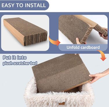 Котяче дряпальня з картону з коробкою для дряпання, міцне велике ліжко для котів, пухкі дряпальні дошки з гофрокартону, знімні, двосторонні, захист меблів (44×34×14см), Бежевий
