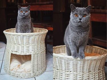 Кігтеточка-будиночок для котів, 50 см, з подушкою, з плетеної лози, двоярусна, для дому