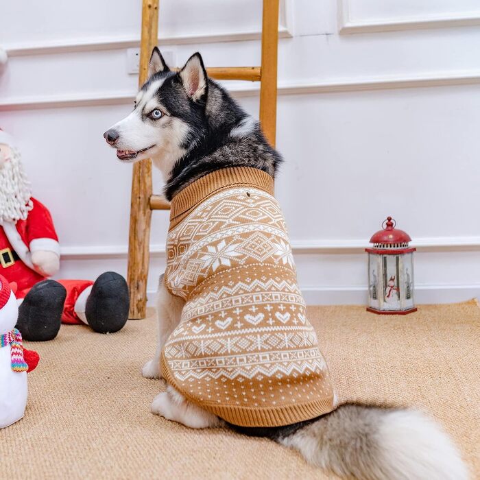 Теплий зимовий пуловер для собак та котів Bingpet з мотивом сніжинок, бежевий (L)