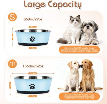 Набори мисок для собак та котів з нержавіючої сталі з силіконовим дном, 2 шт. (блакитні)