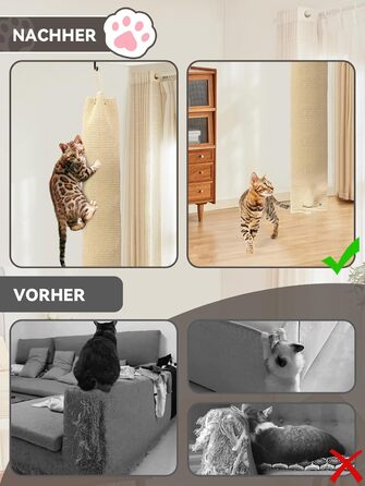 Кліматизатор для котів BSWAY 16x16x240 см, котяче канатне дерево, мішок з сизалю, котячий кліматизатор з гачками та наповнювачем