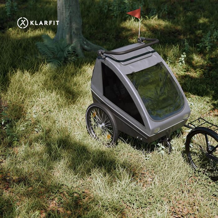 Klarfit GoKiddo: Дитячий велопричіп для 2 дітей - 2-в-1 (велопричіп та візок) з гальмами, ременями безпеки, регульованими сидіннями, 40 кг вантажопідйомністю, захистом від дощу та UV-променями, складаний, темно-сірий