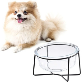 Скляна годівниця для котів та собак на підставці - нахилена та піднята миска для води та корму, 500 мл