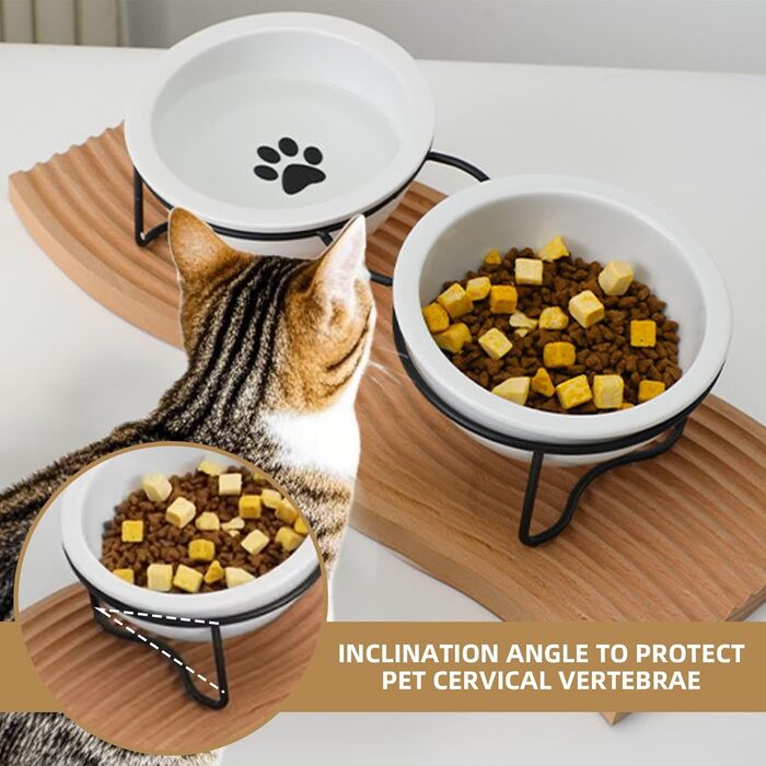 Миска для кота з автопоїльником, керамічна миска з металевим підставкою, миска для води та корму для котів, кошенят, собак, придатна для миття в посудомийній машині
