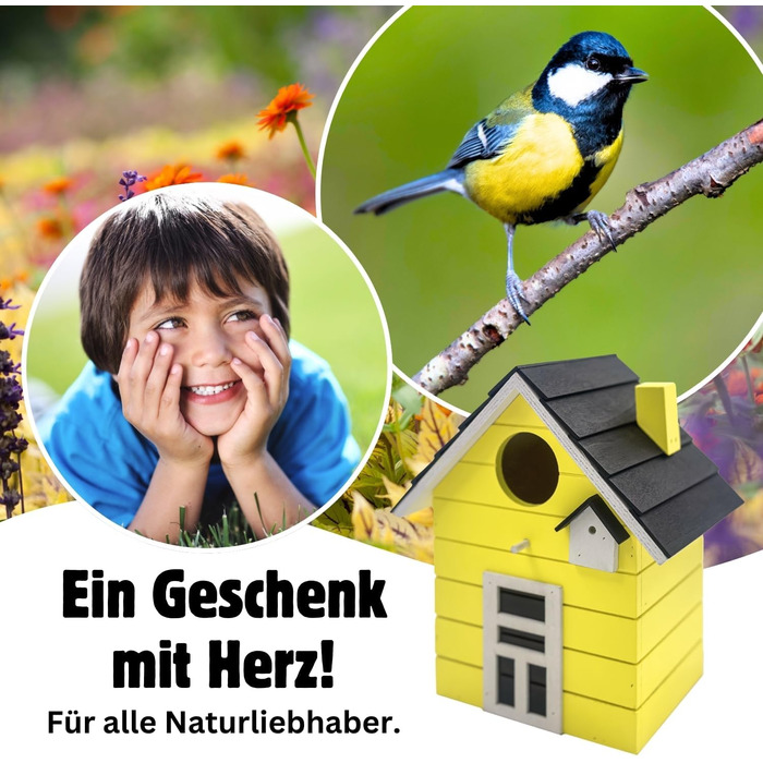 Пташник Vogelhaus No.64 для малих птахів (мезені, зяблики, чижики) - для дому та саду, різні кольори (темний жовтий)