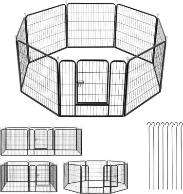 Вольєр для цуценят Juskys Plus 160x160x80 см, 8 секцій, металевий, з дверима, для собак, кроликів і дрібних тварин