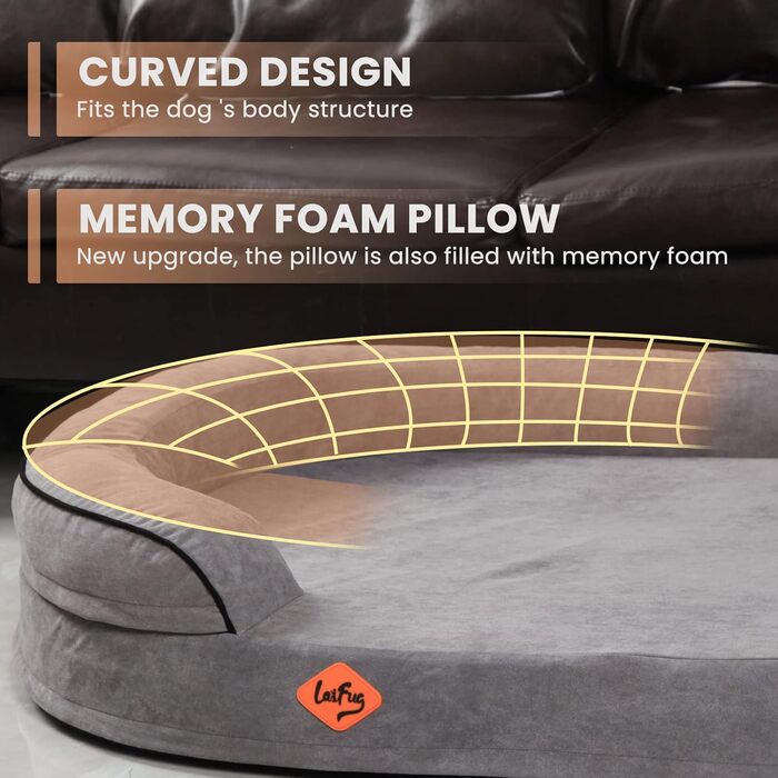 Laifug Овальне собаче ліжко з Memory Foam, 91.4 x 63.3 x 20.3 см, темно-сіре, ортопедичне, з водонепроникним покриттям та знімним, пральним чохлом. Розмір Large, темно-сірий