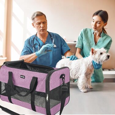 Транспортна сумка для котів та собак Zavothy, дихаюча, складна, з регульованим плечовим ременем, знімний плюшевий килимок (фіолетовий, L)