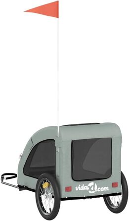 Фургон для собак VidaXL - сірий, 45 кг, з прапором та відбивачами, 125 x 63 x 66 см